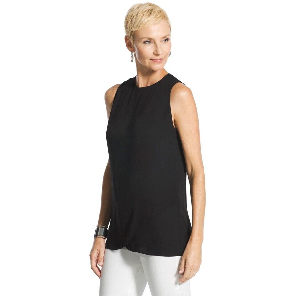 Chico's Tank Size 2 (L/12) Black Classic Layer Jade Crossover Back Zipper - Picture 8 of 8